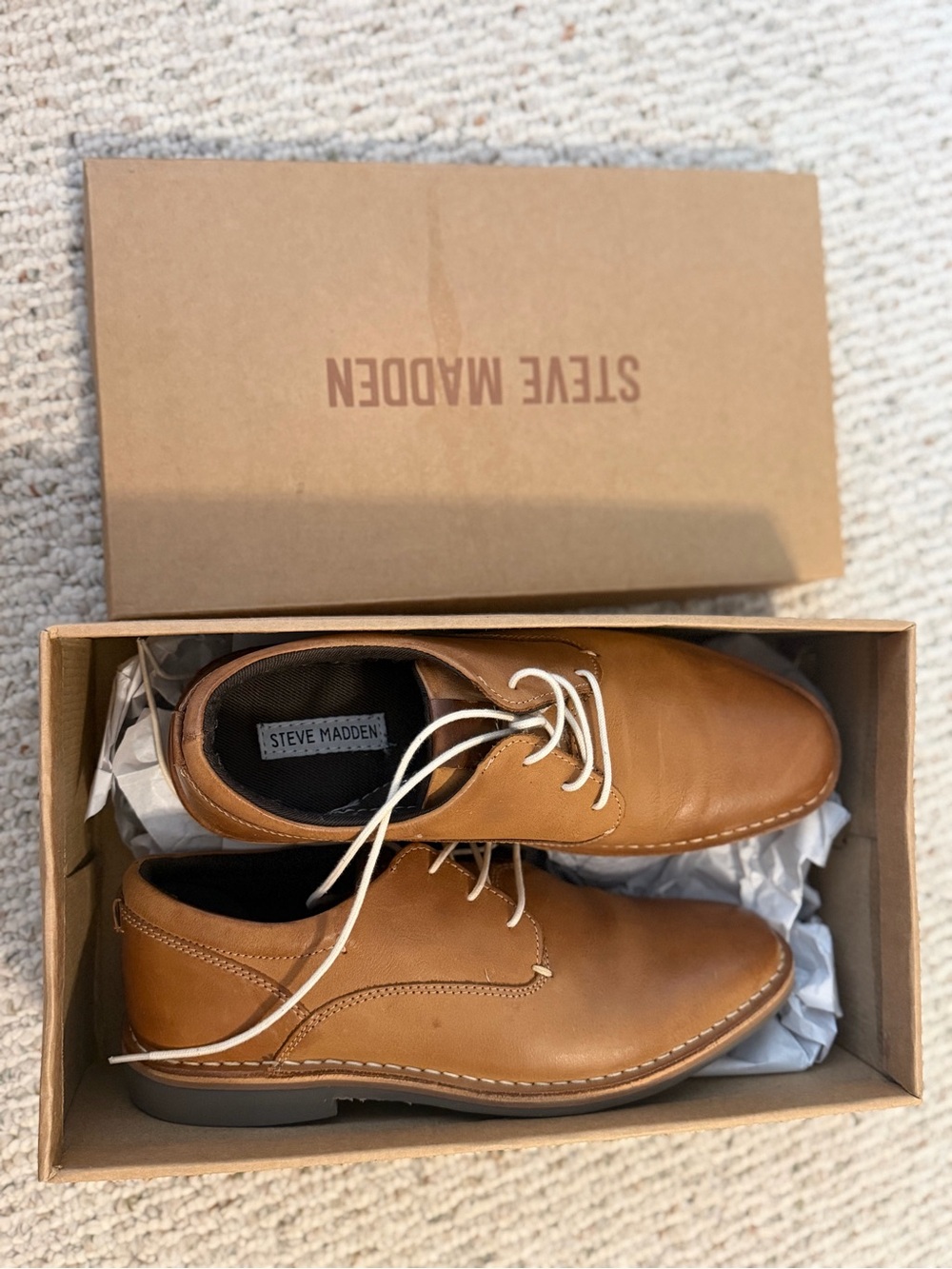 Steve Madden Men's Cognac Leather Derby Shoes